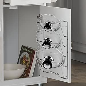 5-Tier Wall-Mount Pot Lid Rack for Kitchen – Pan Lid Organizer, Cabinet Door Storage Rack, Cookware Holder for Pots, Lids, Bakeware & Kitchen Utensils (USA)