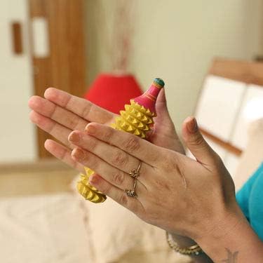 BOSKY Handmade Wooden Ancient Acupressure Spiked Hand Massage Exercise Therapy Deep Tissue Set of 2 Pcs, Spiky Ball and Rings with Reflexology Chart (AS-2)