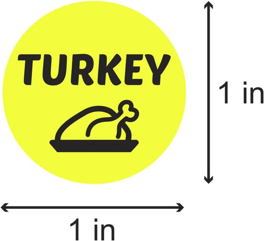 600 Turkey Stickers Labels, 1" Round Turkey Food Menu Meal Choice Deli Pantry Catering Food Truck Grocery Store Meat Stickers Package Labeling, Yellow - 2 Rolls of 300