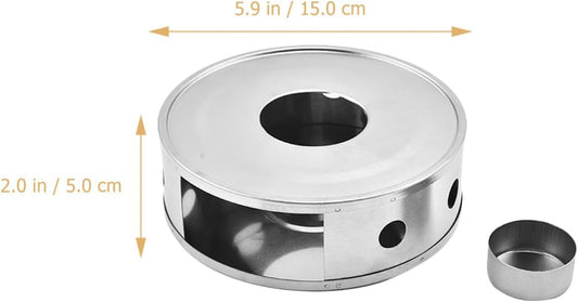 ARTIBETTER Stainless Steel Teapot Warmer Base with Glass Hollow Candle Heater, Tea Pot Heater for Office and Home Use, Heat Preservation Warmer Stand