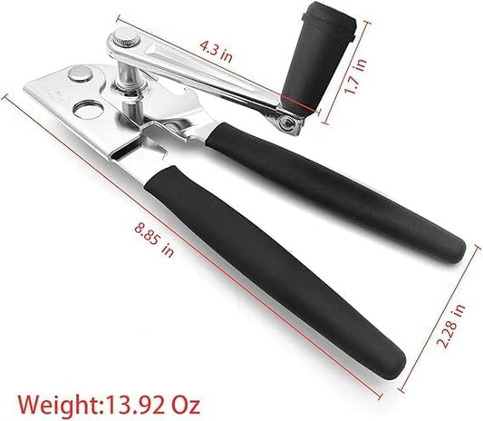 Crank Handle Commercial Can Opener - Heavy Duty Manual Can Opener - Ergonomic Cushioned Handle - Stainless Steel Blade - Black