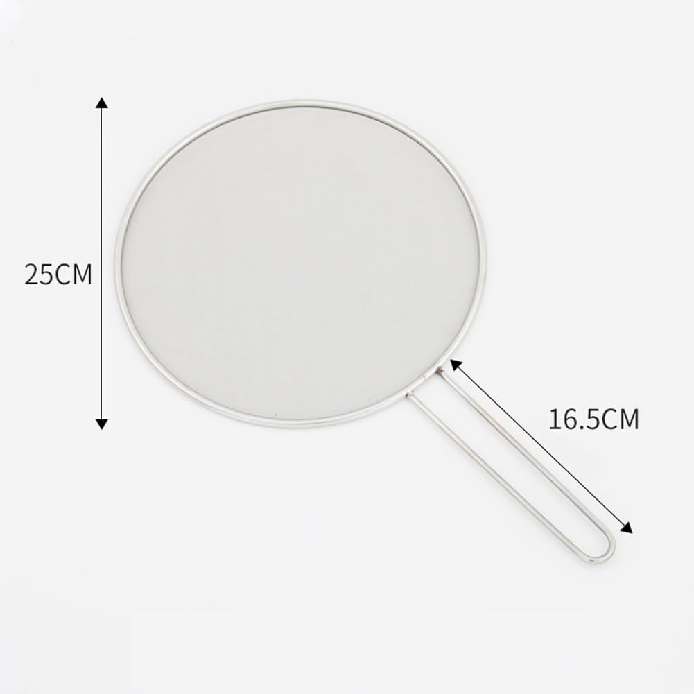 1Pc 10" Stainless Steel Pot Splatter Guard Fine Mesh Cover with Long Handle Home Kitchen Splatter Screen Fine Mesh Cover Lids for Cooking, Frying Pan, Silver