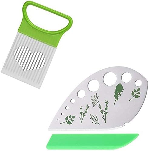 2 PACK Stainless Steel Peeler Vegetable Leaf Stripping Tool LooseLeaf Kale Razor Metal Herb Pealer for Kale, Chard, Collard Greens 9 holes With Tomato Vegetable Lemon Potato Cutter Slicer