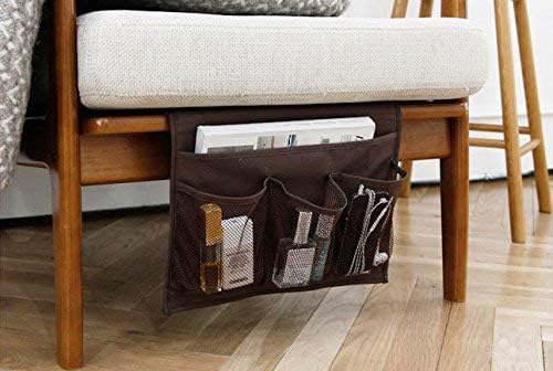 Bedside Storage Organizer with 4 Pockets, Bedside Caddy, Table Cabinet Storage Organizer for TV Remote Control, Phones, Magazines, Tablets, Accessories, Grey