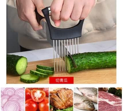 BeeSpring Slicer Meat Slicer, Food Slice Assistant Onion Holder Slicer, Kitchen Gadgets kitchen Utensil Holder - Stainless Steel Vegetable Holder Cutting Kitchen Gadget Onion Peeler 1pcs