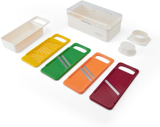 Farberware Pro Mandoline Slicer for Kitchen with Storage Case, 4 Color-Coded Blades, Fine and Coarse Julienne, Grater, Safety Food Holder, Dishwasher Safe