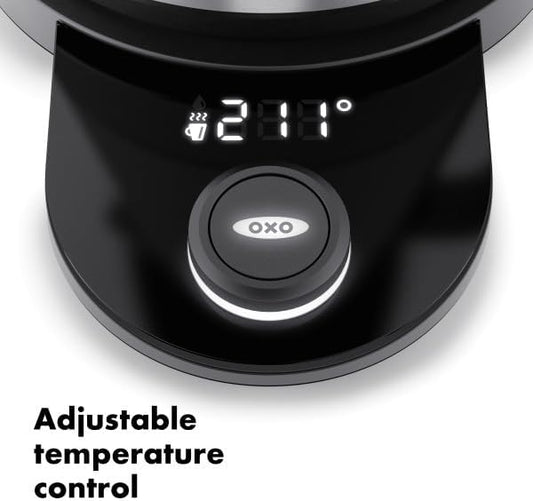 OXO Brew Adjustable Temperature Kettle, Electric Kettle, Glass and Stainless Steel, Holds Temperature for 30 Minutes