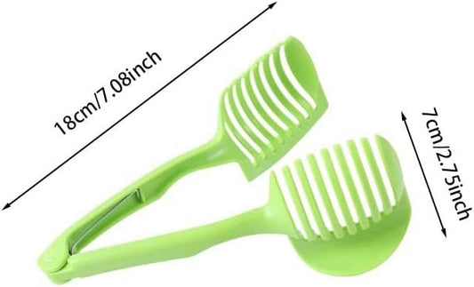Tomato Slicer Holder, Fruit Cutting Guide Tool, Onion Lemon Potato Slicer, Safe Hand Guard Kitchen Tool with Handle, Even Slice Cutter (Green)