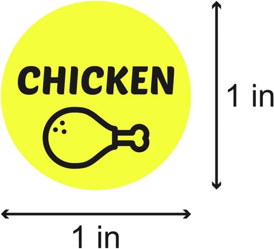 600 Chicken Stickers, 1 Inch Round Chicken Food Labels Meat Stickers Deli Pantry Catering Food Truck Grocery Store Menu Meal Choice Sticker Meat Package Food Labeling, Yellow - 2 Rolls of 300 Labels