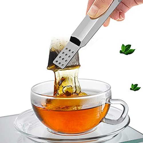 ARFUKA 3pcs Tea Bag Squeezer Stainless Steel Tea Bag Holder Tea Bag Tongs Tea Bag Spoon Tea Bag Strainer Clip for Gripping Ice Cubes Tea Bags for Loose Tea Loose Leaf Gripping Ice Cubes, Silver