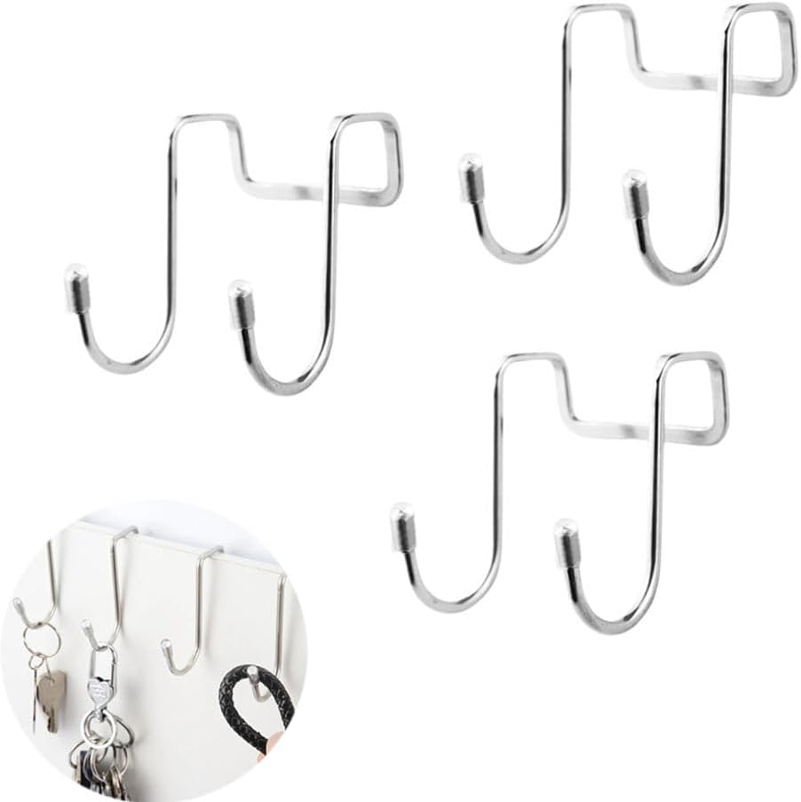 4 Pack Shower Door Hooks Stainless Steel Double Hooks Towel Hook Bathroom Squeegee Holder Over Glass Door Hook for Bathroom Semi-Frameless Sliding Shower Door Soap Saver Bag Pouch