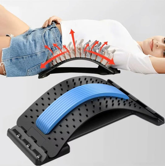 Adjustable Back Stretcher with 3 Levels Lumbar Traction Device with Acupressure Points for Lower Back Pain Relief, Spine Alignment, Flexibility & Daily Support