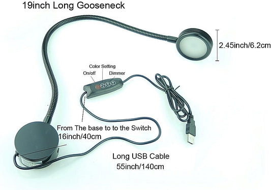 QUANS 3 Color Dimmable Gooseneck LED Wall Bedside Reading Lamp, Black, USB | 3 Color Modes & 10-level Dimming, Flexible Gooseneck. Wall Mount Bedside Lamp With USB Port, Ideal For Reading Beside Bed.