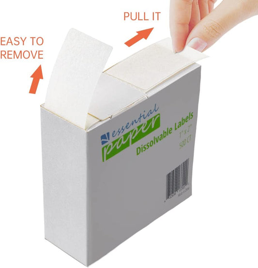 ESSENTIAL 500 Dissolvable Food Labels, 1 x 2 Inch Blank White | Dissolvable Canning Labels for Food Storage, Containers, Mason Jars, Freezer(1 Roll - 500 Labels)
