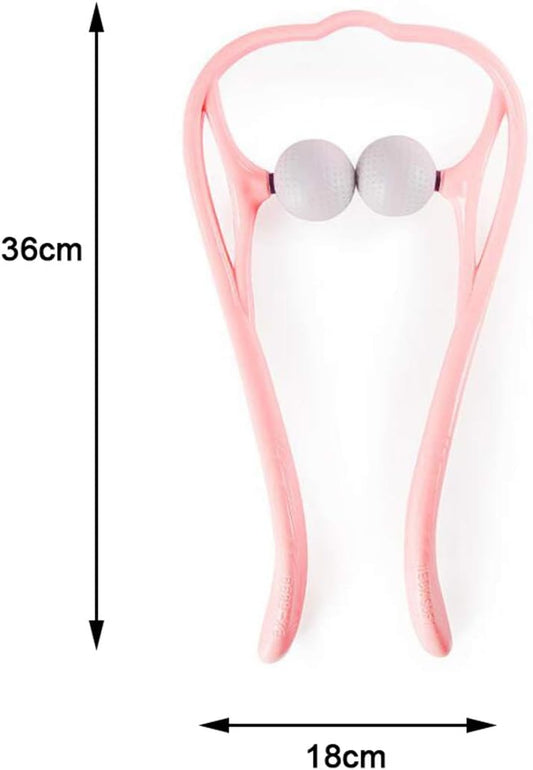 Neck Manual Massager, Portable Handheld Manual Neck Shoulder Massage Tool, Shiatsu Deep Tissue Pressure Trigger Point Neck Pain Relief Massage Roller Muscle Relaxation Massager for Home Office (Pink)