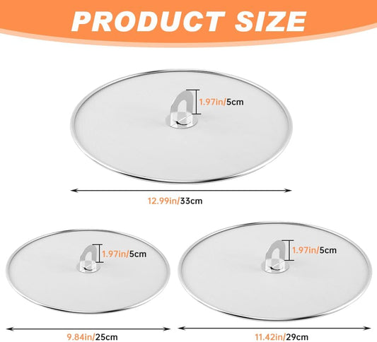 Splatter Screen for Frying Pan, Set of 3 Grease Guards, 10 11.5 13 in