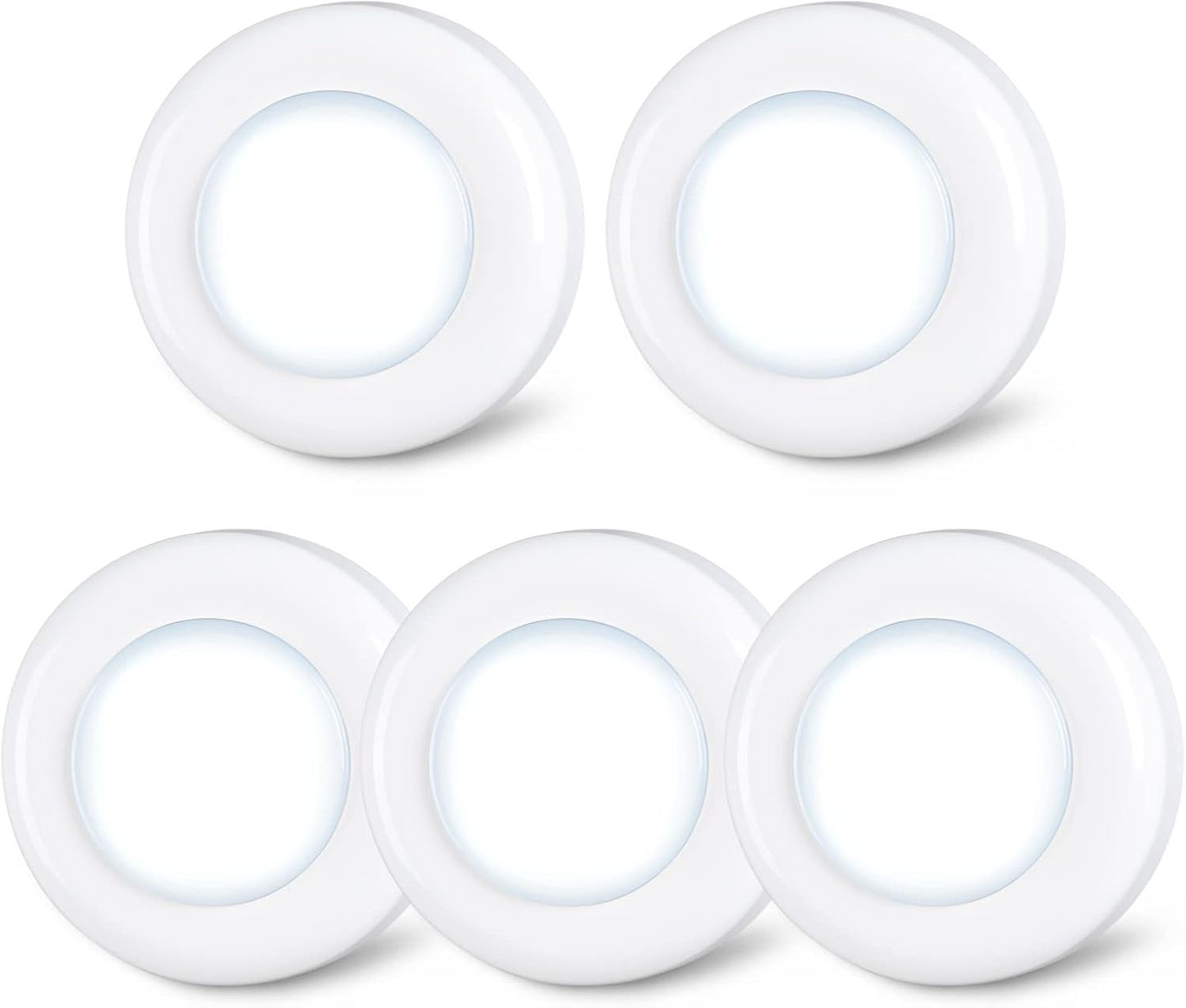 STAR-SPANGLED 2.8” LED Puck Lights Under Cabinet AAA Battery, 5 Pack White | Mini Touch Lamp Battery Operated Powered, DIY Strong Adhesive Stick on Push Tap Light for Kitchen, Closet, Pantry, Shelf
