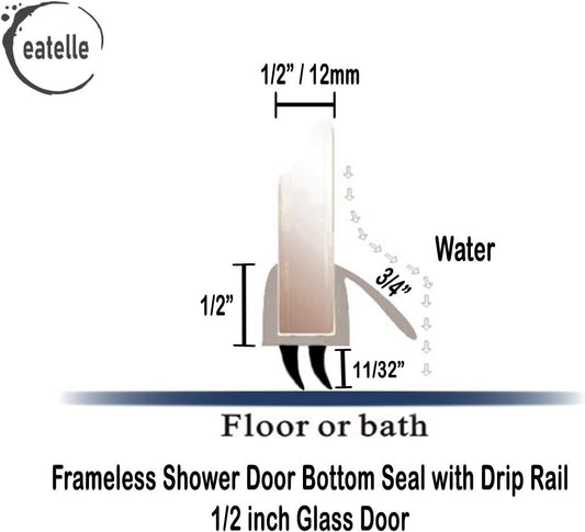 eatelle Shower Door Bottom Seal with Drip Rail for 3/16 (5mm) Thick Glass, 36" Long Sweep - Ultra Clear Polycarbonate