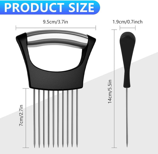 Stainless Steel Onion Holder for Slicing, Onion Slicer and Cutter, Kitchen Utensil for Onions, Tomatoes, Avocados, Eggs, Meat and Vegetables (4Pcs)