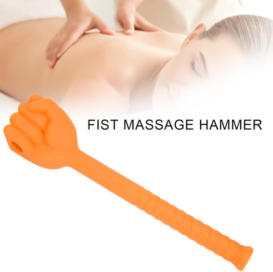 Manual Back Massagers, Massage Stick Hammer, Silicone Massage Hammer with Anti-Slip Long Handle, Fist Massager for Back Legs Arms Neck Shoulder Pain Relief(Orange)