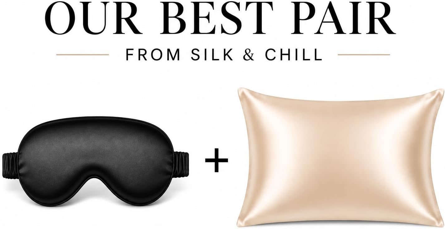 Silk & Chill™ 100% 22 Momme Mulberry Silk Sleep Mask | Oeko-TEX® Certified | 3D Contoured Eye Cover, Black