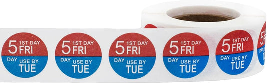 Dissolvable Friday Through Tuesday 5 Day Food Rotation Labels Use By 3/4 Inch 500 Adhesive Stickers