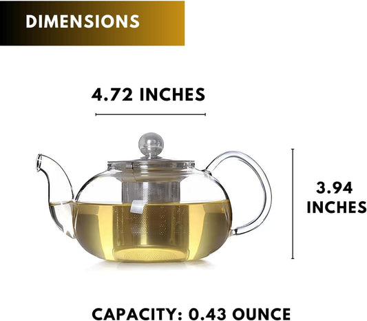 20 oz Clear Glass Teapot with Infuser, Borosilicate Stovetop Tea Pot
