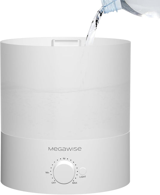 MEGAWISE Sleek 2L Humdifier for Bedroom, Baby,Plant, 24dB Cool Mist Ultrasonic humidifiers, Colorful Night Light, Top-Refill 1 Gal Essential Oil Diffuser, Auto Shut Off