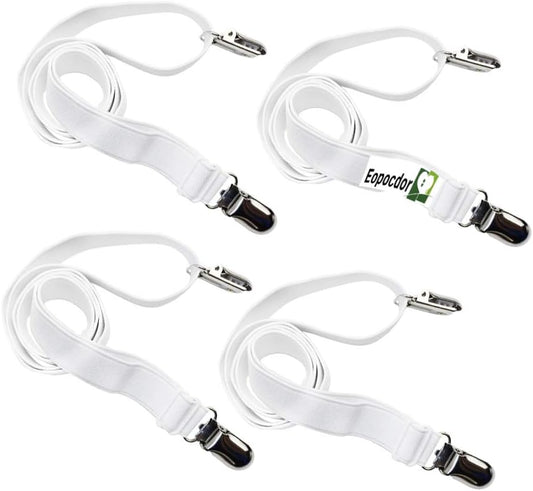 Long Bed Sheet Clips,Adjustable Bed Fitted Sheets Mattress Holder Straps Suspender Fastener,4 Pieces (White)