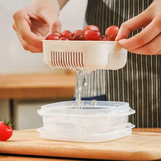 Fruit Storage Containers for Fridge, with Removable Colanders, Double Layer Drainage Preservation Box, Airtight Food Storage Containers with Lids, for Food Washing, Draining, Keeper Fresh (3pcs)