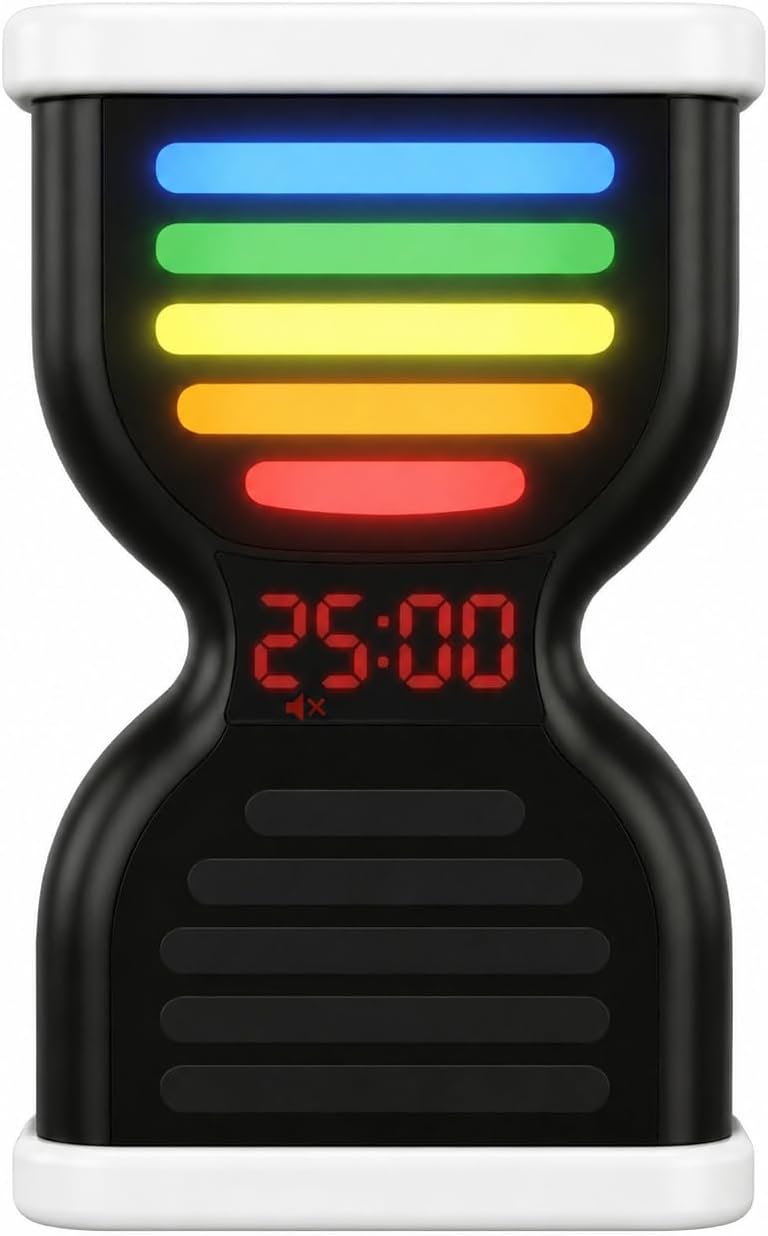 Pomodoro Timer for Productivity, Visual Countdown with Light Flow, Flip Timer 25/5 min, Custom Countdown Count-up, USB-C Rechargeable, Silent, Study for Kids Students ADHD Gift Work Classroom Office