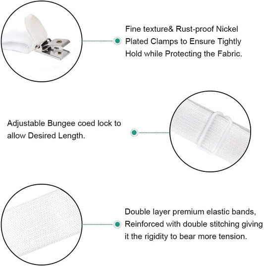 Adjustable Bed Sheet Straps Clips, Elastic Mattress Sheet Fasteners Holder and Suspenders, Grippers to Hold Sheet, Mattress, Sofa, Couch, Table Cloth, Recliner Ironing Board Cover and More