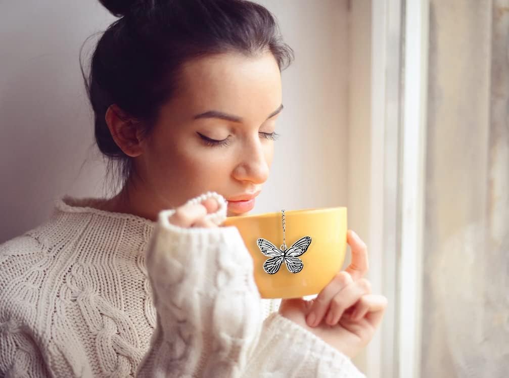 Tea Steeper for Loose Tea 2pcs NSTaygate Tea Infuser with Charm Handmade Cute Butterfly BFF Pendant, Tea Strainers for Loose Tea 304 Stainless Steel Tea Ball for Brew Tea