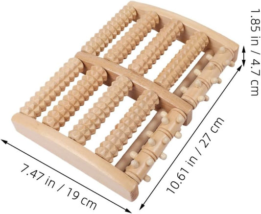 Wooden Foot Therapy Roller Massager 5-Row Acupressure Ball Foot Massager for Plantar Relief and Reflexology Massage at Home for Men and Women