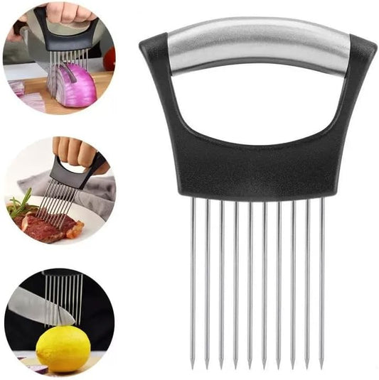 Large Onion Slice Holder, Stainless Steel Onion Cutter Lemon Slicer Vegetable Cutter, Vegetable Chopper Tomato Slicer Assistant Tool for Onion, Meat, Eggs, Tomato, Potato (CLASSIC (L1-1PCS))