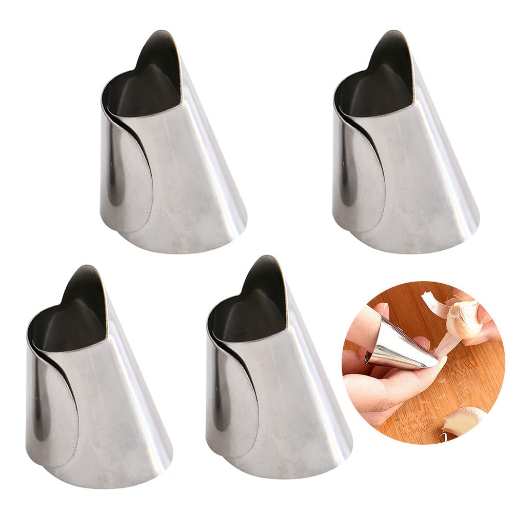 FRCOLOR 4Pcs Finger Protector Guard Set Stainless Steel Nail Cover Adjustable Kitchen Tool for Peeling Cutting Shelling