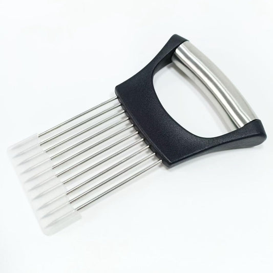 2Pcs onion slicer, Kitchen Prong Slicer for Vegetables and Meat, Stainless Steel Tines with Safety Handle, Black (2)