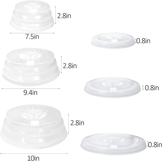 Set of 3 Collapsible Silicone Microwave Plate Cover for Food, Easy Grip Handle Clear Silicone Lids, Refrigerator Dishwasher Safe and BPA Free 7.5/9.4/10 Inch