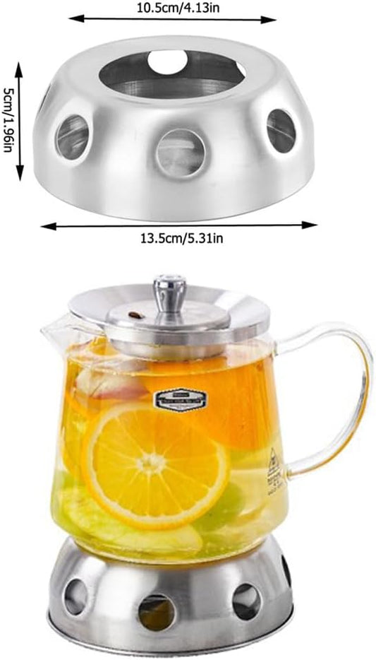 Glass Teapot Warmer Stainless Steel Tea Warmer for Tea Lights Candles Stovetop Safe Borosilicate Tea Pot with Removable Loose Tea Infuser Tea Kettle and Tea Maker Tea Light Candle