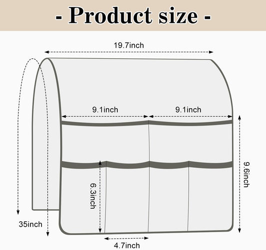 Couch Armrest Organizer Remote Control Holder Bedside Caddy with 6 Pockets, Non-Slip Armchair Caddy Sofa Armrest Organizer for Tv Remote Control, Magazine, Cell Phone, Beige