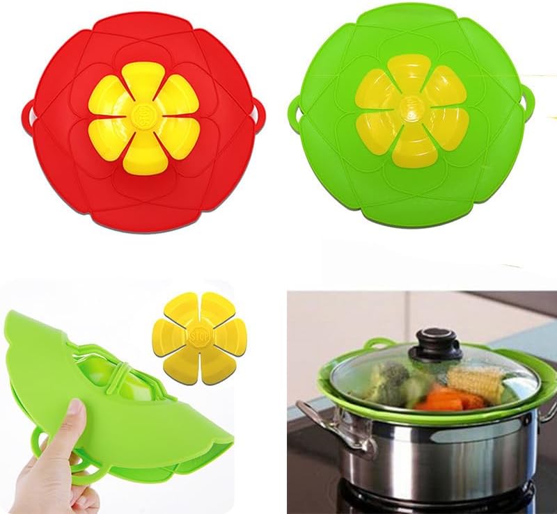 2 pack spill proof cookware lid covers, pot lid silicone anti overflow cover