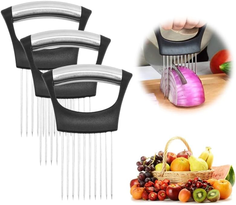 2026 Upgraded Onion Holder for Slicing, New Stainless Steel Onion Slice Holder Lemon Slicer Vegetable Cutter, Kitchen Chopper Slicing Assistant Tool for Meat, Onion, Potato, Tomato (1 Pack)