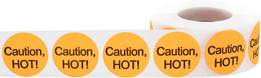 Caution, Hot! Deli Food Rotation 1 Inch Round Circle Dots 500 Total Adhesive Stickers On A Roll