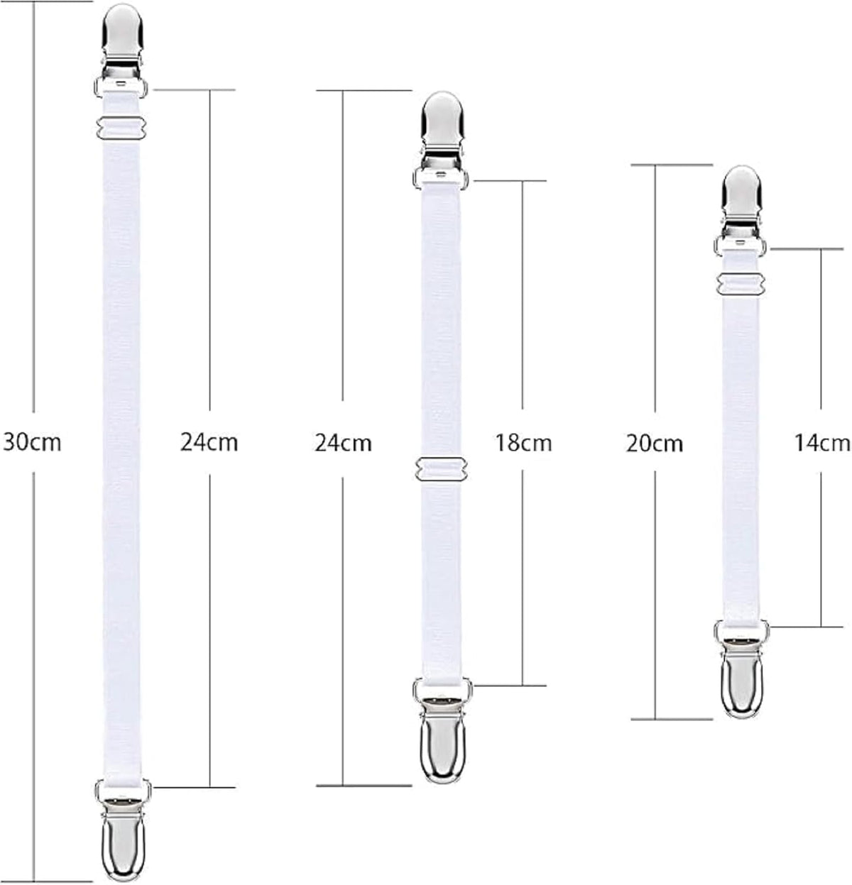 Boao 24 Pcs Bed Sheet Clips Straps Heavy Duty Adjustable Fasteners Elastic Fitted Bed Holder Mattress Corner Sheet Fasteners for Home Room Couch Supplies(White,8-12inch)