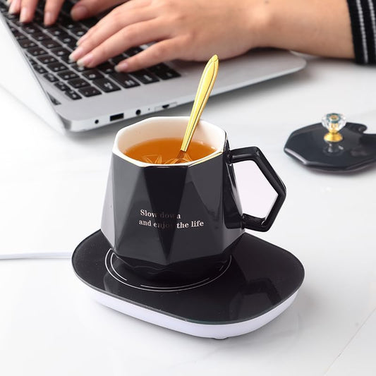 Coffee Warmer for Desk with Mug Set. Birthday Gifts Graduation Gifts for Woman. Coffee Cup Warmer with Automatic Shut Off, Heated Coffee Mug. Drink Warmer for Cocoa, Tea, Milk (Pink)