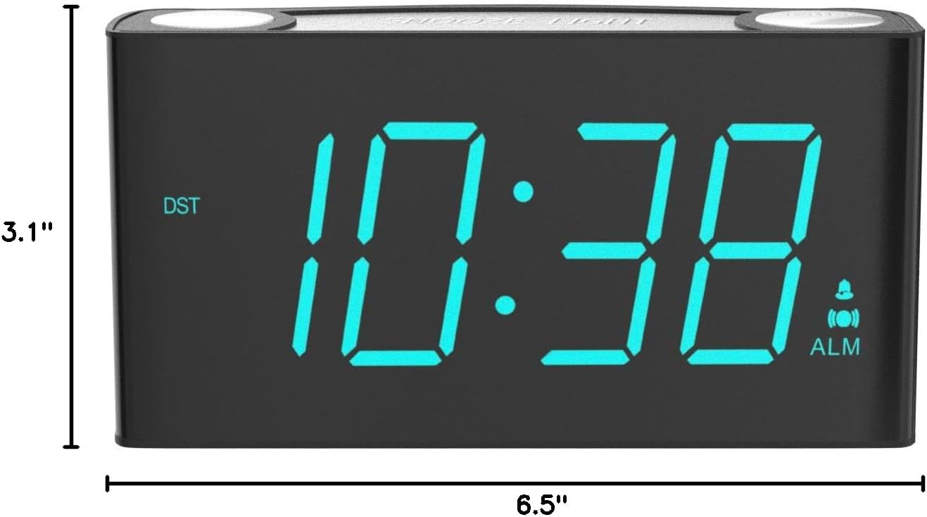 ROCAM Extra Loud Alarm Clock with Bed Shaker, Vibrating Alarm Clock for Heavy Sleepers Deaf Hearing Impaired, 7" Large Display, Dual USB Charger, 7 Color Night Light, Dimmer, Snooze & Battery Backup