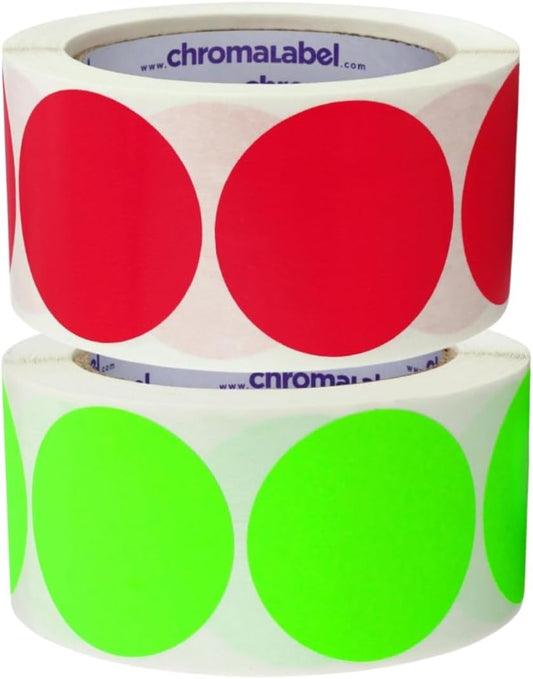 Fluorescent Green Dot Stickers, 2 Inch, 500/Roll | Writable Matte Paper Circle Stickers for Inventory, Classrooms, Offices, Retail, and Color Coding. Made in USA