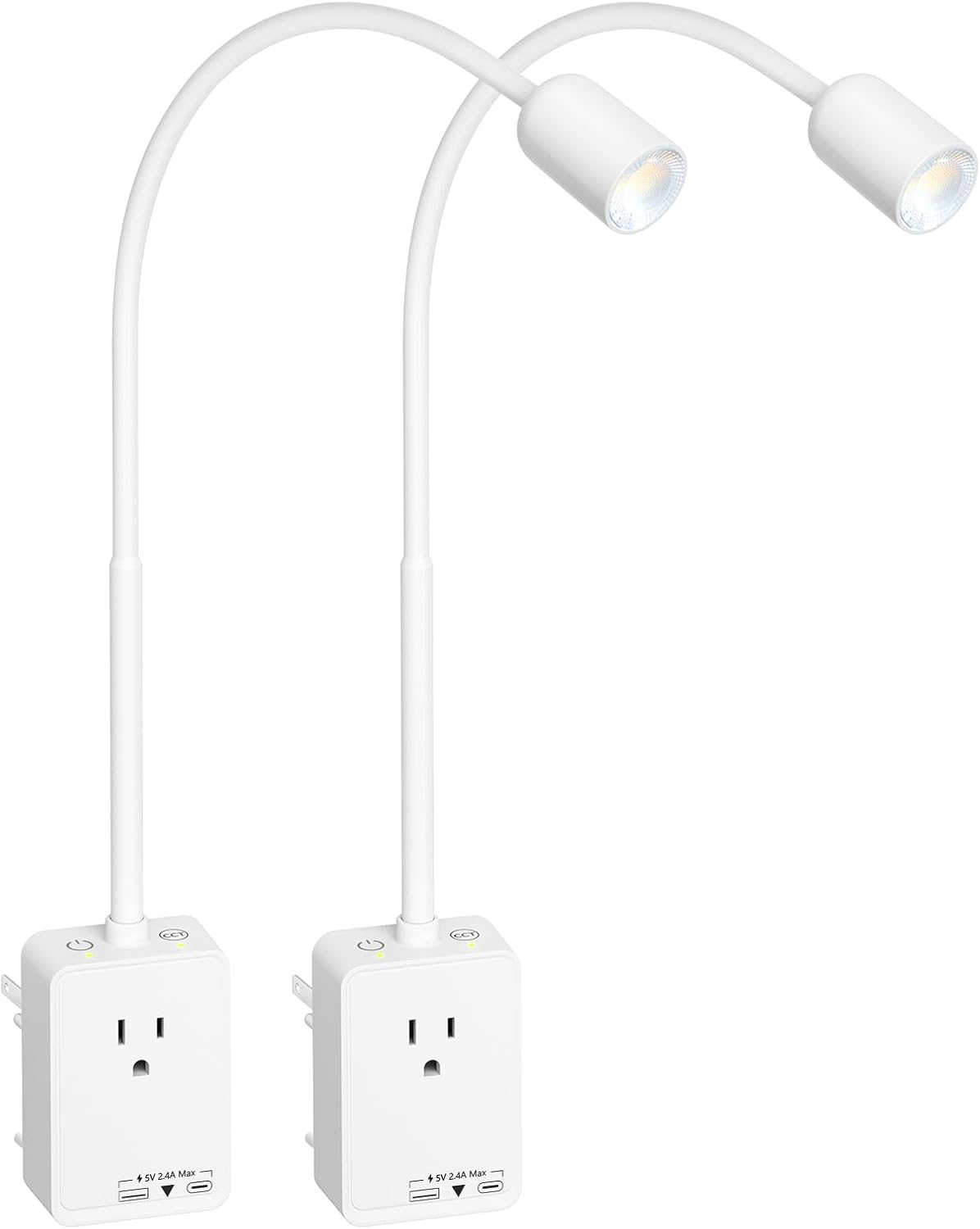 Plug in LED Book Reading Spot Light, White Dimmable Wall Sconce Lamp with Power Plug and Outlet Extender for Kitchen Bedroom Living Room, 3 Lighting Colors, USB Output Charging Ports