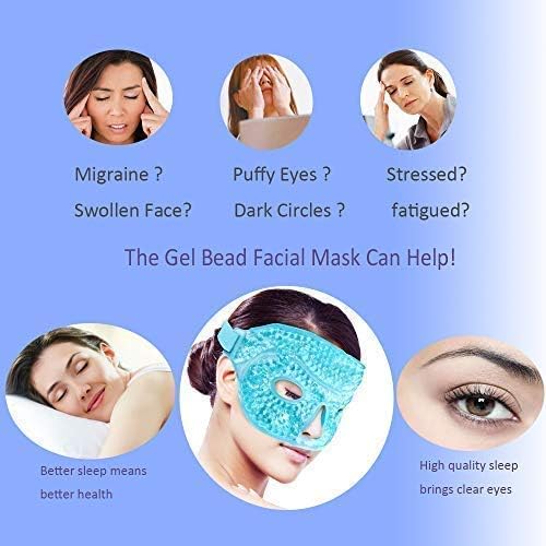Ice Face/Eye Mask for Woman Man, Heated Warm Cooling Reusable Gel ice Mask | with Soft Plush Backing,Hot Cold Therapy for Facial Pain,Sleeping,Swelling,Migraines, Headaches,Stress Relief Blue
