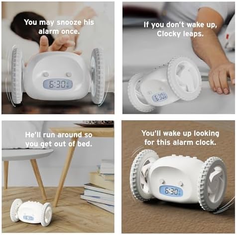 CLOCKY Alarm Clock on Wheels – Loud Rolling Alarm Clock for Heavy Sleepers | Runaway Clock that Jumps & Runs to Wake You Up | Funny Unique Gift for Adults, Teens & Kids Bedrooms (Black)